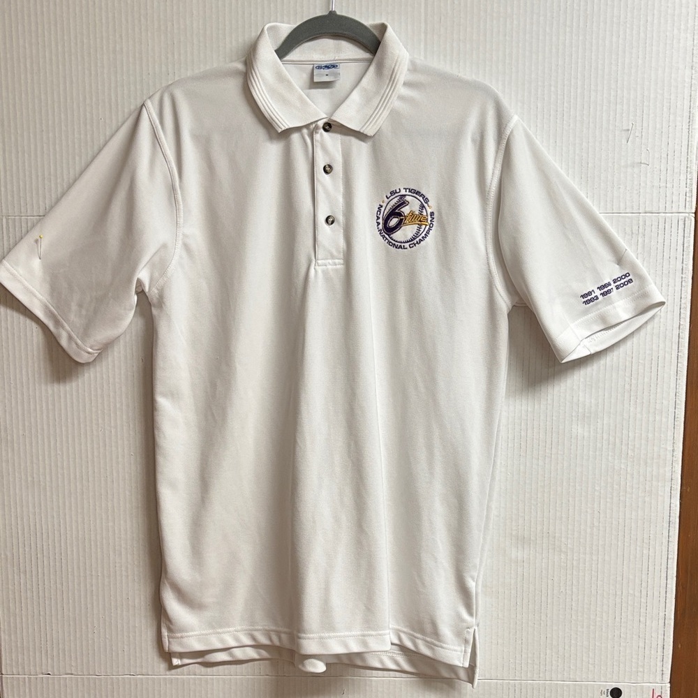 LSU NCAA White Polo Shirt Size Medium